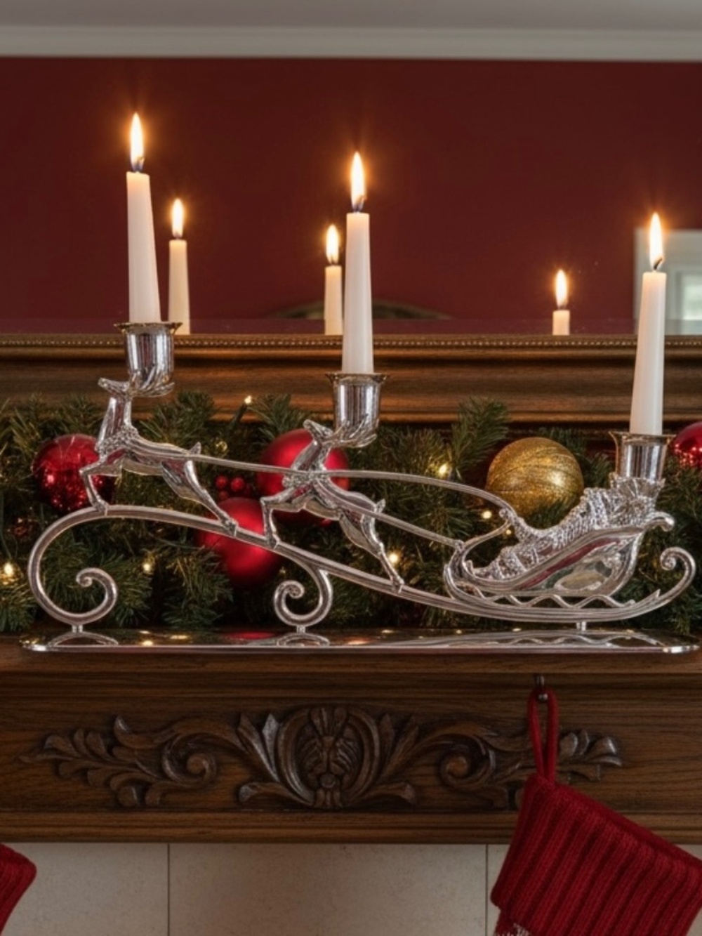 Vintage International Silver Co Santa Reindeer 3-Light Candelabrum Silver Plate